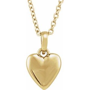 14K Yellow Puffed Heart 16-18" Necklace