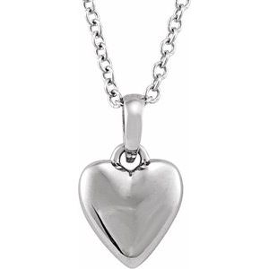 Sterling Silver Puffed Heart 16-18" Necklace