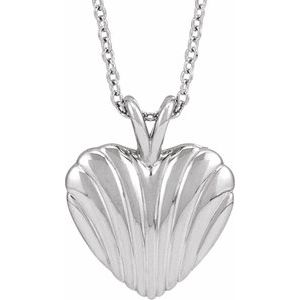 Sterling Silver Ribbed Heart 16-18" Necklace