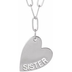 Sterling Silver Sister Heart 18" Necklace