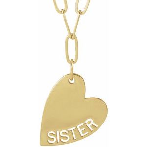 14K Yellow Sister Heart 18" Necklace