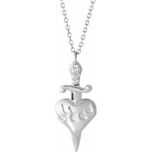 Sterling Silver Heart & Dagger 16-18" Neckalce