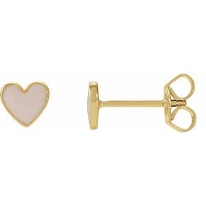 14K Yellow Pink Enamel Heart Earrings