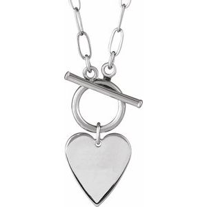 14K White Engravable Heart Toggle 18" Necklace