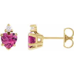 14K Yellow Natural Pink Tourmaline & .06 Natural Diamond Stud Earrings