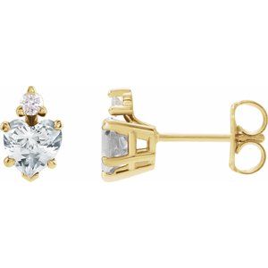 14K Yellow Natural White Sapphire & .06 Natural Diamond Stud Earrings