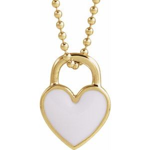 14K Yellow White Enamel Heart 18" Necklace