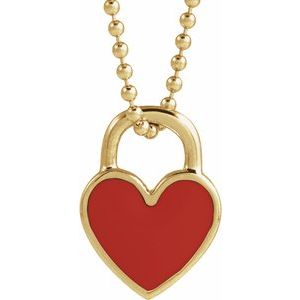 14K Yellow Red Enamel Heart 18" Necklace