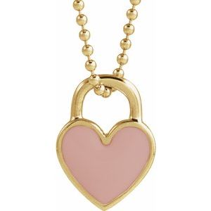 14K Yellow Pink Enamel Heart 18" Necklace