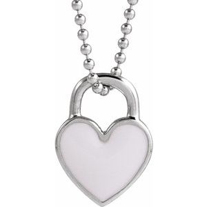 Sterling Silver White Enamel Heart 18" Necklace