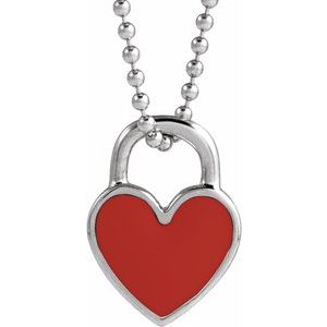 Sterling Silver Red Enamel Heart 18" Necklace