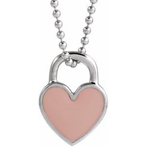 Sterling Silver Pink Enamel Heart 18" Necklace