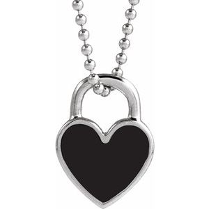 Sterling Silver Black Enamel Heart 18" Necklace