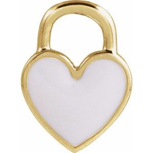 14K Yellow White Enamel Heart Pendant