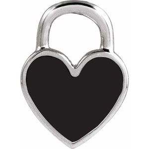 14K White Black Enamel Heart Pendant