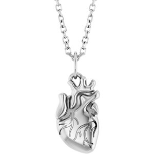 Sterling Silver Anatomical Heart 16-18" Necklace