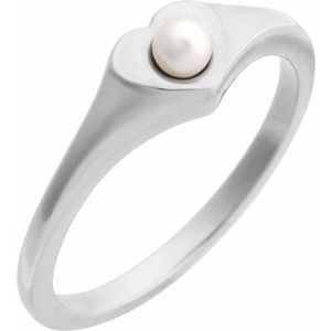 Sterling Silver Cultured White Akoya Pearl Heart Ring