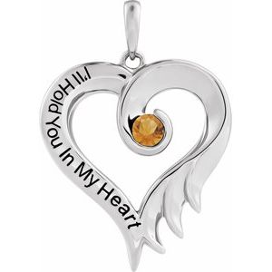 Sterling Silver Natural Citrine & Engraved I'll Hold You In My Heart Pendant