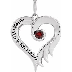 Sterling Silver Natural Mozambique Garnet & Engraved I'll Hold You In My Heart Pendant