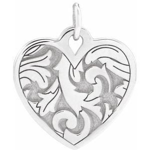 Sterling Silver Engravable Floral Heart Pendant