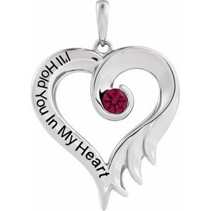 Sterling Silver Lab-Grown Ruby & Engraved I'll Hold You In My Heart Pendant