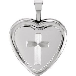 Sterling Silver 20.7x15.7 mm Cross Heart Locket