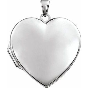 14K White Engravable Heart Locket