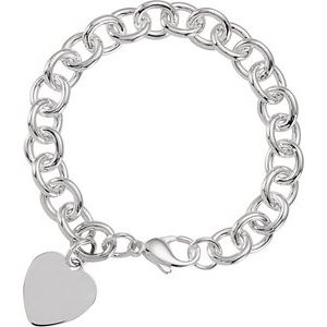 Sterling Silver Heart Charm Cable 7 1/2" Chain