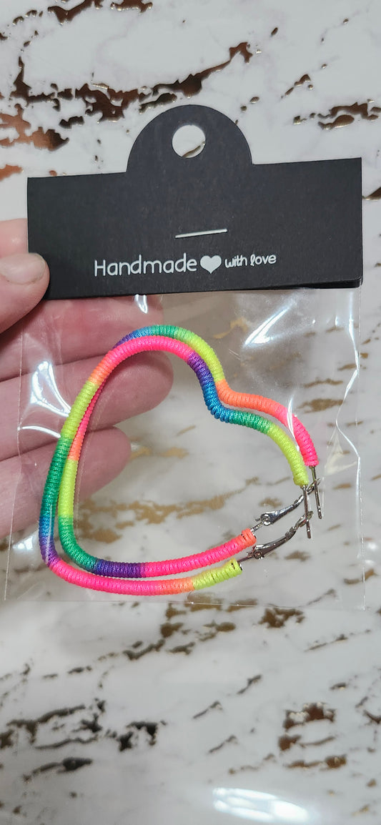 Neon Cord Wrapped Heart Hoop Earrings – 2" Hoops Wholesale