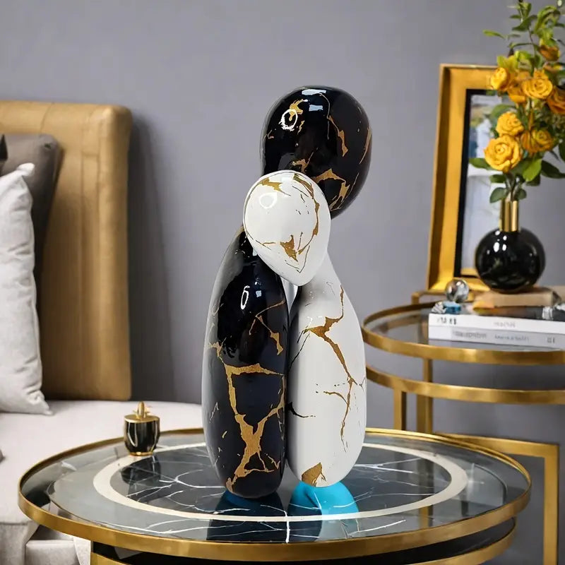Black & White Marbled Embracing Couple Sculpture