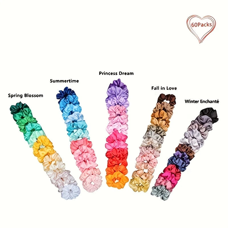 60-Pack Satin Hair Scrunchies – Wholesale Bulk Hair Accessories