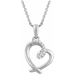 Sterling Silver .05 CTW Natural Diamond Heart 16-18" Necklace