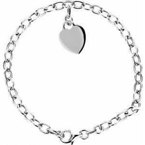 Sterling Silver Heart Charm 7.5" Bracelet