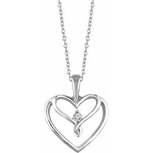 Sterling Silver .05 CT Natural Diamond Heart 16-18" Necklace