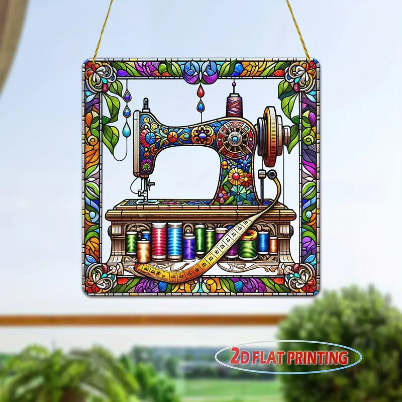 Wholesale Vintage Sewing Machine Sun Catcher - 8x8 Inch Acrylic Window Hanging for Studio, Boutique & Creative Decor