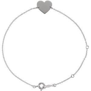 14K White Engravable Heart 7-8" Bracelet