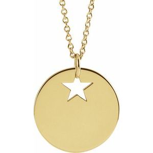 14K Yellow Pierced Star 15 mm Disc 16-18" Necklace