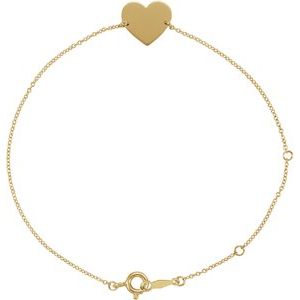 18K Yellow Gold-Plated Sterling Silver Engravable Heart 7-8" Bracelet