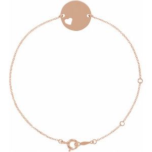 18K Rose Gold-Plated Sterling Silver Engravable Pierced Heart Disc 7-8" Bracelet