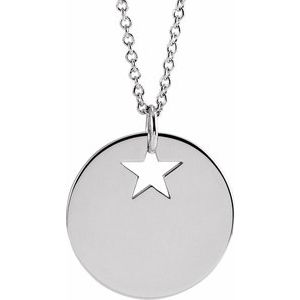 Sterling Silver Pierced Star 15 mm Disc 16-18" Necklace