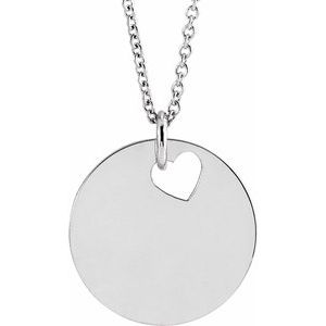 Sterling Silver Pierced Heart 15 mm Disc 16-18" Necklace