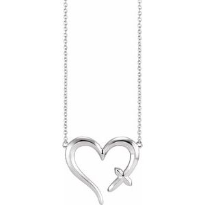 Sterling Silver Cross & Open Heart 18" Necklace