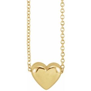 14K Yellow Puffed Heart 16-18"Necklace