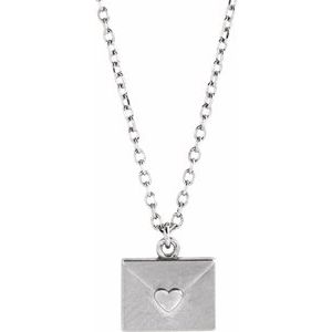 Sterling Silver Heart Envelope 16-18" Necklace