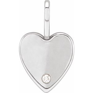 Sterling Silver .02 CT Diamond Engravable Heart Charm/Pendant