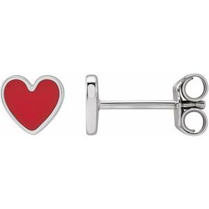 Sterling Silver Red Enamel Heart Earrings