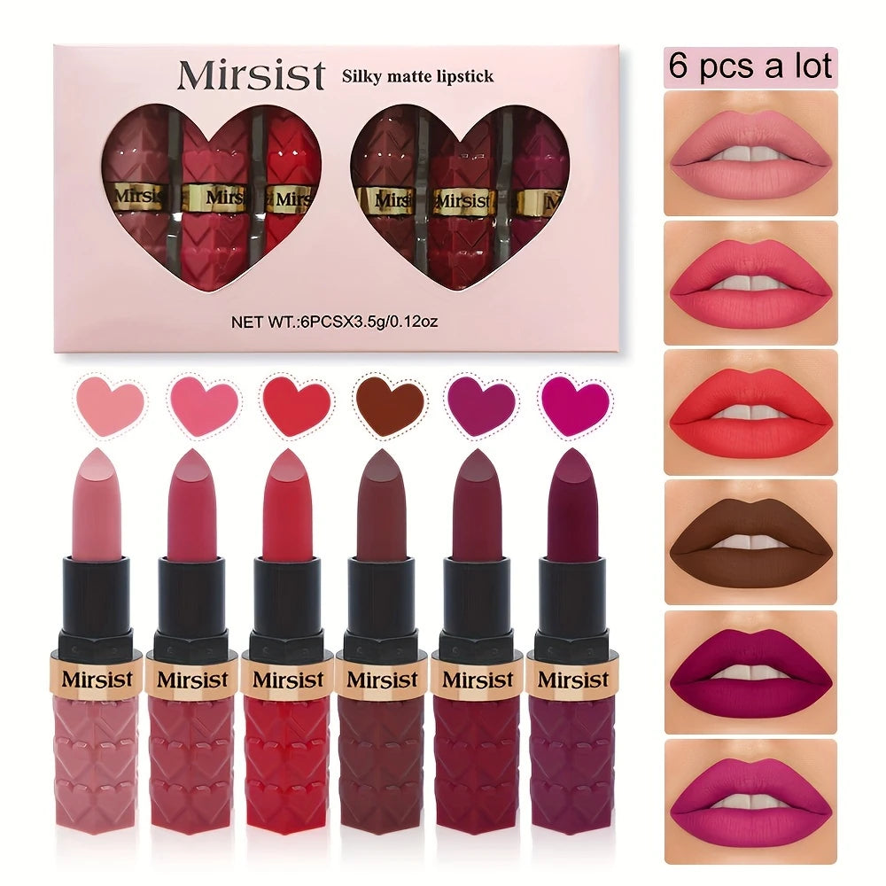 Wholesale Mirist 6-Color Matte Lipstick Set – Waterproof, Long-Lasting, Non-Fading Berry & Red Series