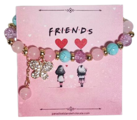 Butterfly Charm Crystal Beaded Bracelet on Friendship Card