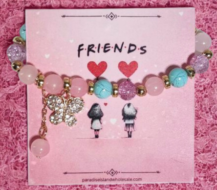 Butterfly Charm Crystal Beaded Bracelet on Friendship Card