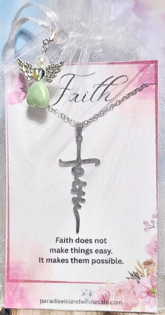 Faith Necklace Gift Set – Floral Card & Angel Charm
